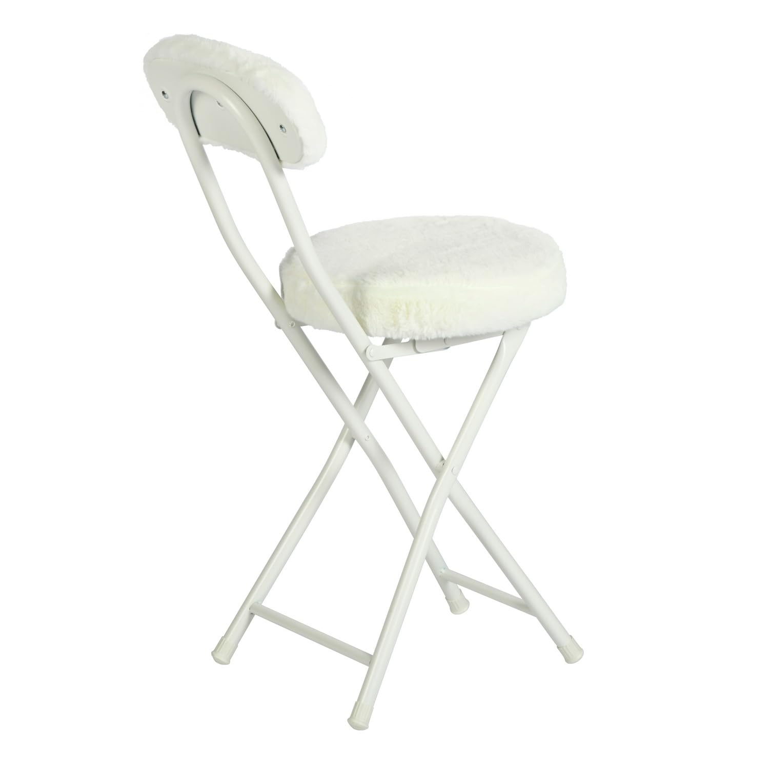 MEUBLE COSY Set di 4 Sedia Pieghevole con Schienale e Poggiapiedi, Imbottiti in Faux Pelliccia, Gambe in Metallo per Reception, Soggiorno e Ufficio, Bianco