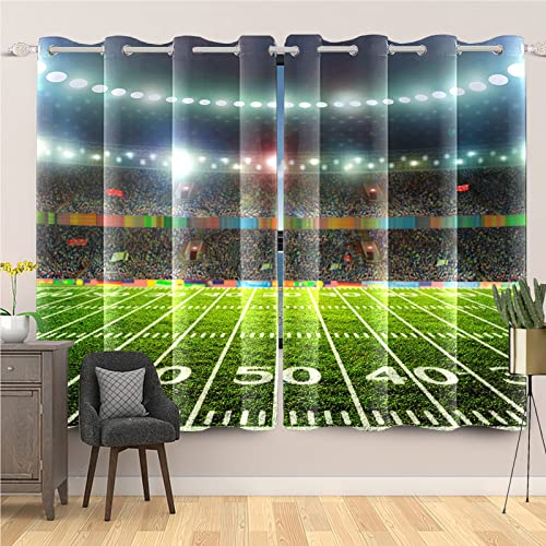 DORCEV Football Field Window Curtains for Kids Boys Adults Bedroom Decorations Soccer Field Drapes Sports Stadium Window Treatment Bedroom Living Room Kitchen Blackout Decor,42x63 inch,2 Panels