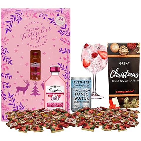 GIN ADVENT CALENDAR 2022-50ml Miniature Alcohol Bottles - Fever Tree Tonic Water - Pink Gin - Gin and Chocolate Gift Set - Pink Gin For Christmas - Gin Gifts for Women | Gin Gift Cover