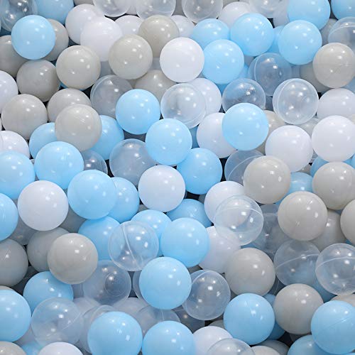 Image of Thenese Ball Pit Balls for Kids, 100 pcs 2.15 Inches Small Size Thicken Soft Plastic Crush Proof Ball Pit Balls BPA Phthalate Free Baby Toddler Toy Ball with 4 Color White Clear Blue and Grey