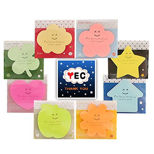 MinniLove ユニークな可愛いタイプの付箋 強粘着ノート 超徳用 蛍光 メモ帳 ふせん メッセージカード (8個入)