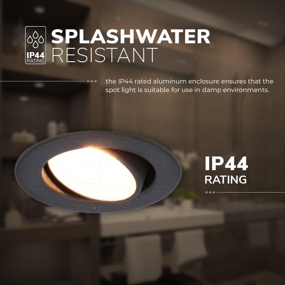 HOFTRONIC - Malta - Faretto da incasso a 6 LED nero - 5 W 2700 K bianco caldo - Impermeabile IP44 - Orientabile, dimmerabile - Faretto da soffitto per interni, esterni e bagno - 5 anni di garanzia