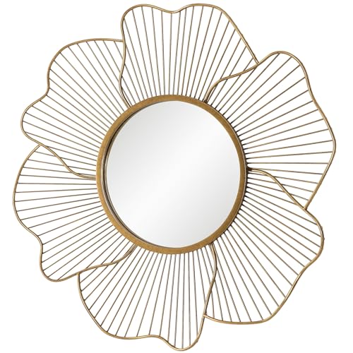 Image of Artemade Gold Flower Wall Mirror, 24 Inch Round Metal Frame Decorative Accent Mirror for Living Room, Bedroom, Entryway, Bathroom