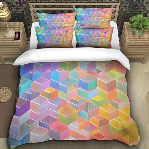 Housse de couette 3D géométrique en microfibre 220x240 cm pour lit King - 5