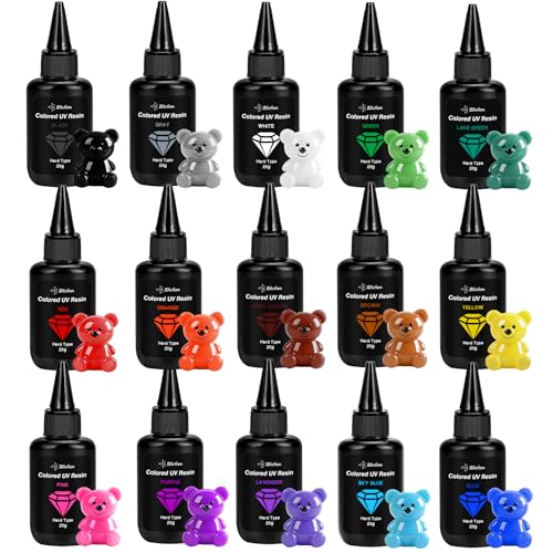 JDiction 15 Colors UV Resin Odorless Hard Solid Colored UV Resin for Jewelry Making Casting and Coating Crafts and Decoration(20g Each)
