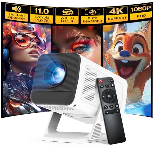 Image of 4K Supported Android 11 Mini Projector with WiFi 6 & Bluetooth 5.4 | 400 ANSI Lumens | Auto Keystone | Portable Outdoor Movie Projector for iPhone, Netflix, Camping, Bedroom & Home Theater