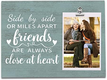 Dofala Best Friendship Wood Clip Picture Frame Signs, Side By Side or Miles Apart Heart Photo Frame Decoration, for Birthday Friendship Gifts for Women Sister Friend, Frame Holds 4 X 6 Inches Photo