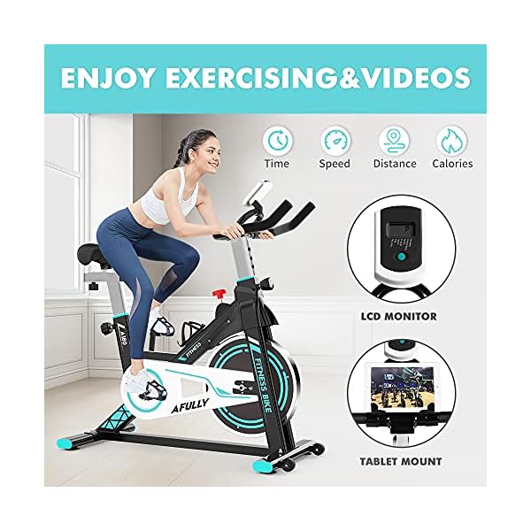 Afully Indoor Exercise Bikes Stationary Fitness Bike Upright Cycling Bikes Belt Drive Home Bicycles with Adjustable Resistance, LCD Monitor&Phone Holder Quiet for Home Cardio Workout