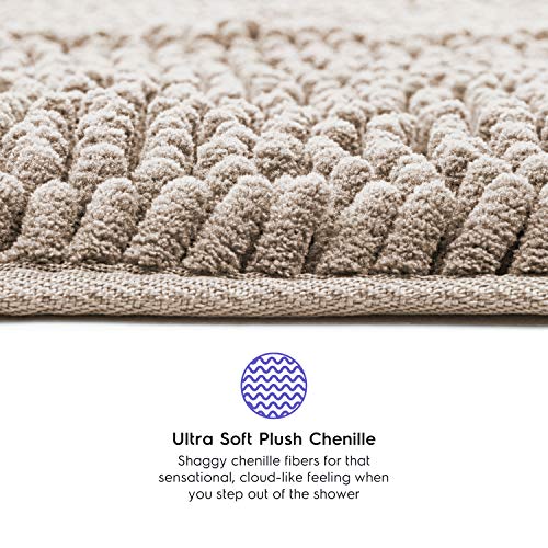 Tafts Striped Chenille Bathroom Rugs And Mats Sets, Ultra Soft Chenille Microfiber, Absorbent Non-Slip Machine Washable Bath Rugs, Bath Mat For Bathroom, Shower Mat, Tub, 20"X32" & 18"X24", Beige #TOP1
