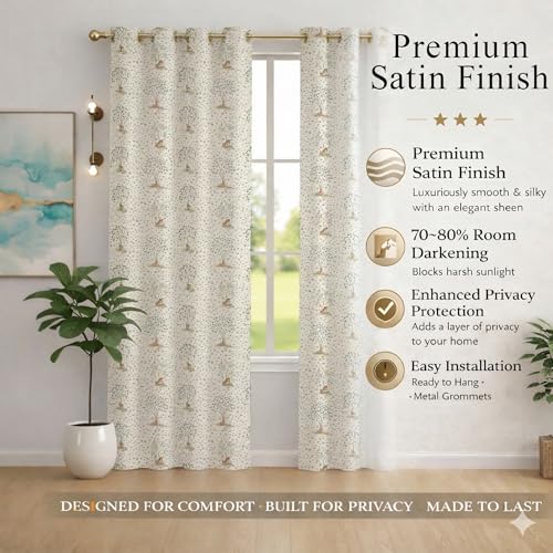 Image of STITCHNEST 'Florea Series' Premium Satin Room Darkening Curtains 7 Feet Long Set of 1 | Door Curtain 7 x 4 Feet | Blocks 70-80% Light | Ideal for Bedroom, Living Room & Home Decor
