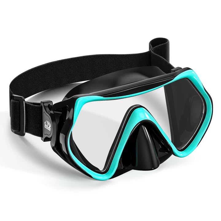Findway Diving Mask with Elastic Fabric Strap, Snorkel Mask Adults with Nose Cover for Mens and Womens, Swimming Goggles with 180° Panoramic HD Tempered Glass Anti-fog Snorkelling Mask No Leak