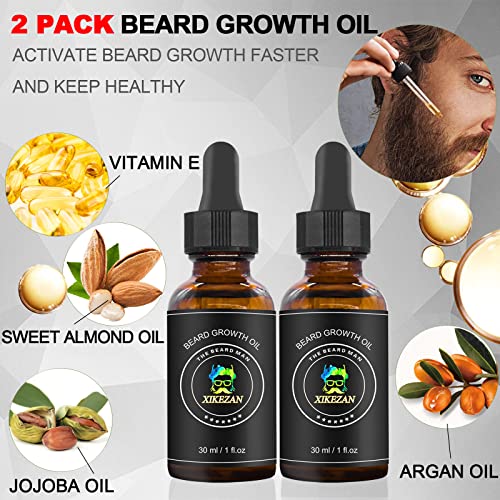 Xikezan Beard Growth Kit,W/Beard Roller,Beard Growth Oil,Balm,Comb,Brush,Hair Removal Razor Strops Scissor,Bag,Ebook,Beard Care Grooming Kit Christmas Stocking Stuffers Gifts For Men Him Husband #TOP2