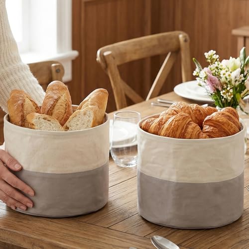 Corbeille à pain coton de qualité supérieure set de 2 paniers gris - 6