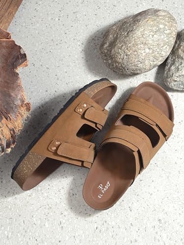 Image of EL PASO Men's Leather Cushioned Cork Sole Sandal Slippers (Size 6 to 12)
