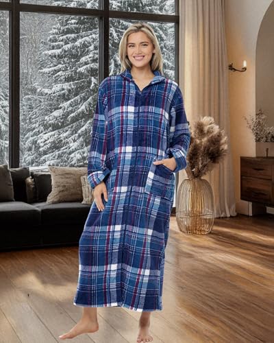 Image of Alexander Del Rossa Long Zip Up Robes, Plush Zipper Robes for Plus Size, Housecoats Zipper Front