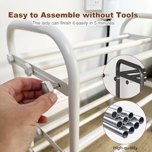 Image of KANAV 3-Tier Expandable Shoe Rack, Heavy Duty Adjustable Metal Shoe Organizer for Closet & Entryway, Freestanding, Tool-Free Assembly, White
