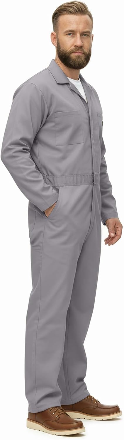 Natural Uniforms Mens Long Sleeve Zip Up Twill Coverall, Stain and Wrinkle Resistant