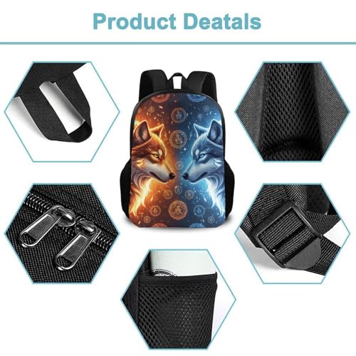Travel Hiking Backpack Water Ice Fire Flame Wolf (3) Work Casual Daypack Bag Backpack Lightweight Back Pack Bookbag2