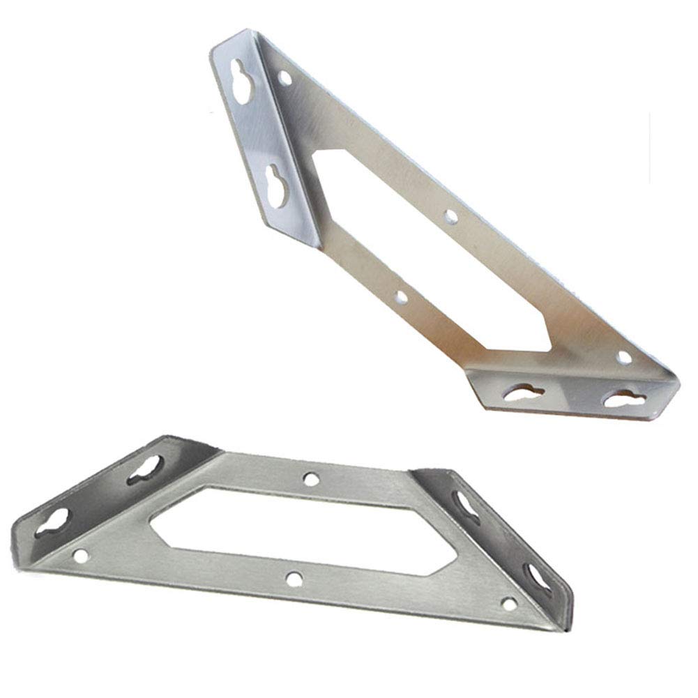 Tiberham Silver Stainless Steel Corner Brace, Triangular Flange Angle Bracket Mending Plate, Furniture Fastener Joint Corner Connector For Wood Shelf Cabinet Table Chair (Pack Of 2)