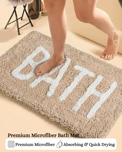 Image of Bathmat 1200 GSM Microfiber Machine Washable and Quick Dry Bathroom Mats for Bathroom /Kitchen /Livin Room /Home /Office /Entrance (38cm x 58cm, Pack of 1) Cream