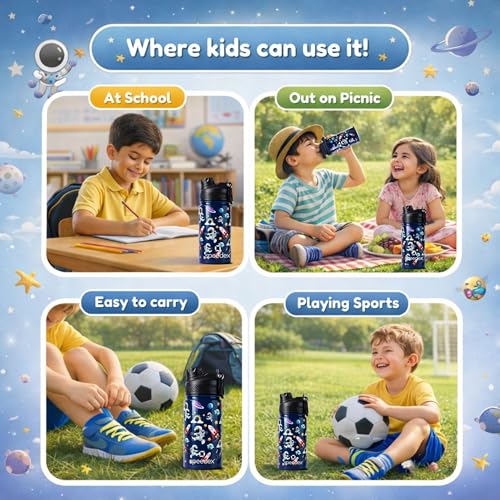 Image of Speedex Astronaut 500 Kids Vacuum Insulated Stainless Steel Water Bottle 450 ML | Double Wall Hot & Cold Sipper (Straw + Direct Sip) | Leakproof BPA Free School Water Bottle for Boys & Girls