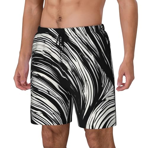 Black White Striped Print Men Stylish Functionality Swim Trunks Breathable Beach Shorts Surfing Gym Fishing2