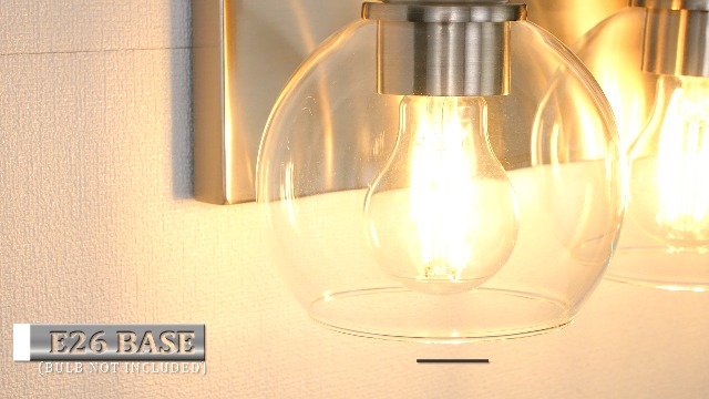 Image of Bathroom Light Fixtures, 3-Light Brushed Nickel Vanity Light, Modern Wall Sconces with Globe Clear Glass Shade, Vanity Lighting Fixtures Over Mirror, VL195-BN-CL-3