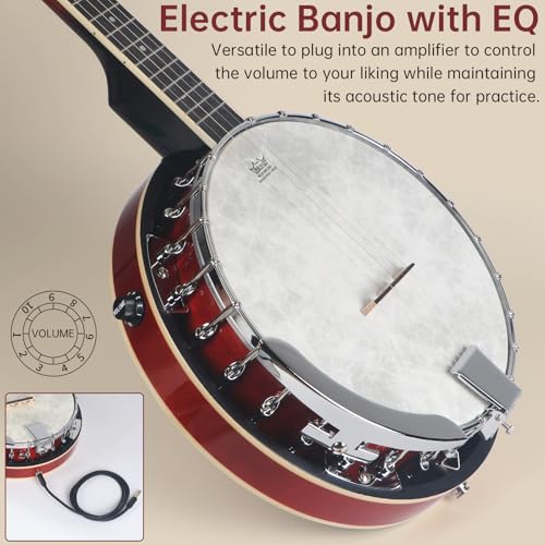 Image of Kmise Banjo, 5 String Electric Acoustic Banjos with Remo Head Full Size 38 Inch Closed Back with Removable Resonator, Strings Pack, Finger Picks, Strap, Case for Beginners Adults Starter Gift
