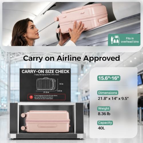 Image of Carry on Luggage Top opening Suitcases, Expandable with Cup&Phone Holder and USB Charging Port,Hardside with Front Pocket Rolling Suitcases with Spinner Wheels & YKK Zippers (Pink, 20 Inch)