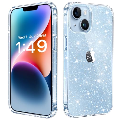 JJGoo Compatible with iPhone 14 Plus Case Glitter, Clear Transparent Soft TPU Sparkle Anti-Scratch Shockproof Protective Phone Bumper, Women Girls Slim Bling Sparkly Phone Case