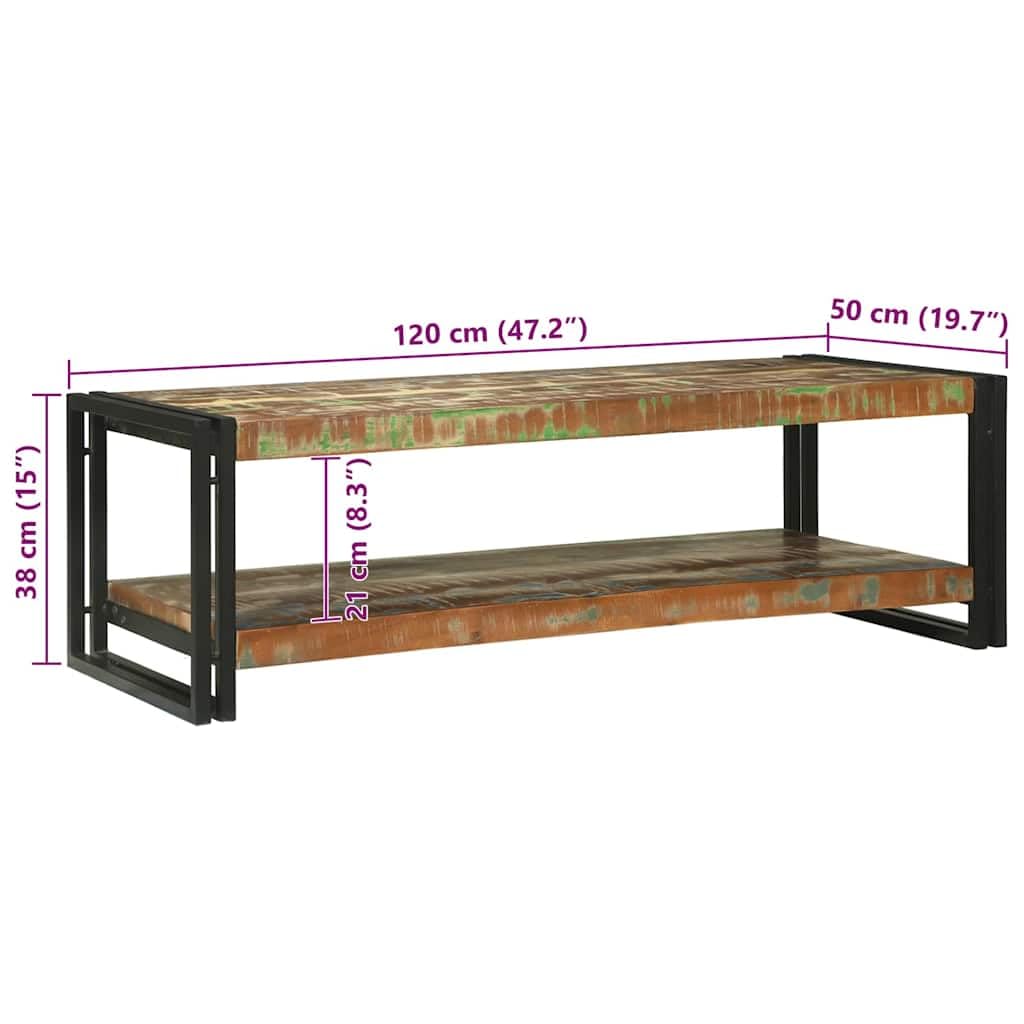 Stolik kawowy, wielokolorowy, masywne drewno z miejscem do przechowywania, 120 x 50 x 38 cm, nowoczesne wzornictwo, idealny mebel do salonu, trwały, z regałem, do małych mieszkań