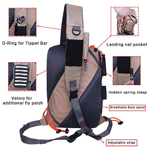 Kylebooker Fly Fishing Sling Packs Fishing Tackle Storage Shoulder Bag (Khaki) #TOP5