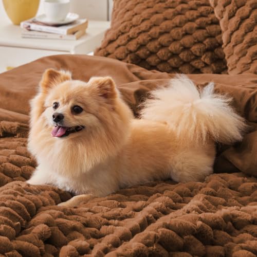 Image of BEDELITE Fluffy King Size Comforter Set, Terracotta Fleece Bed Set 3 Pieces