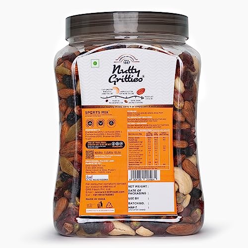 Image of Nutty Gritties Sports Mix - Roasted Almonds, Cashews, Pistachios, Dried Blueberries, Cranberries and Raisins (Sports Mix 1kg Jar)