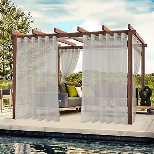 BONZER Waterproof Sheer Outdoor Curtains for Patio - 2 Panels Wide Grommet Indoor Voile Curtains for Living Room, Bedroom, Porch, Pergola, Cabana,100 x 95 inch, Cloud Grey by BONZER - Image 5