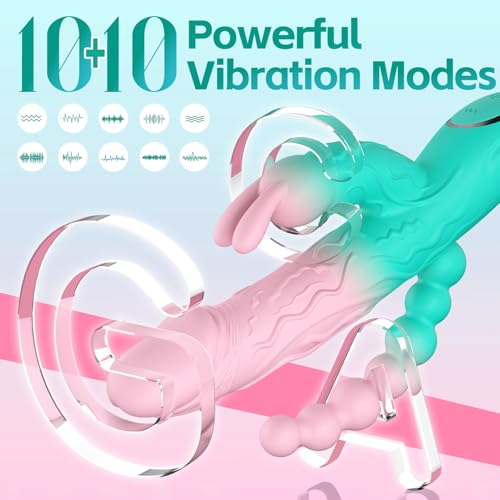 Image of Rabbit G Spot Dildo Vibrator Adult Sex Toys for Women, 3 in 1 Vaginal Anal Beads Clitoris Double 10 Vibration Modes Silicone Nipple Stimulator Massager for Female Couple Play & Games (Green)