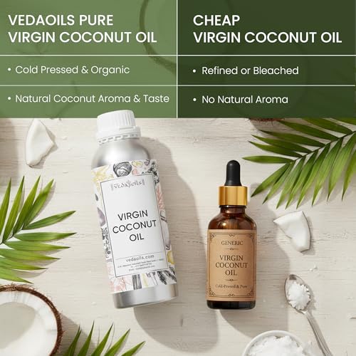 Image of VedaOils Virgin Coconut Oil for Hair & Skin 500ml | 100% Pure & Natural Lightweight Oil | Hydrates, Nourishes, Strengthens Hair & Softens Skin | Non-Greasy & Easy Absorbing
