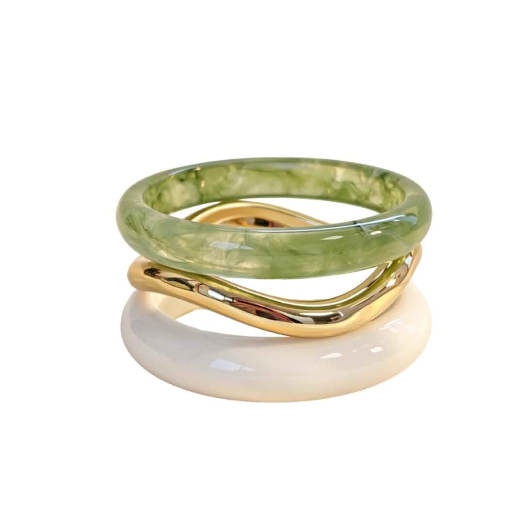 Caiyao 3Pcs Colorful Irregular Resin Stackable Bangles Bracelets Set Minimalist Chunky Acrylic Gold Acetate Geometric Round Wristbands Statement Bracelet for Women Fashion Party Wedding Jewelry Gifts
