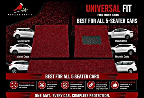 Image of PVC Cushion Car Mats - Universal 3 Piece Anti-Skid Noodle Car Foot Mats, Durable Vinyl Rubber Floor Mat, Dust & Liquid Trapping, Trapping Built for Comfort- (Red Black)