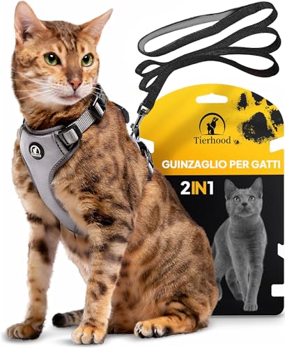 Tierhood Pettorina per Gatti con Guinzaglio - Grigio, Taglia S