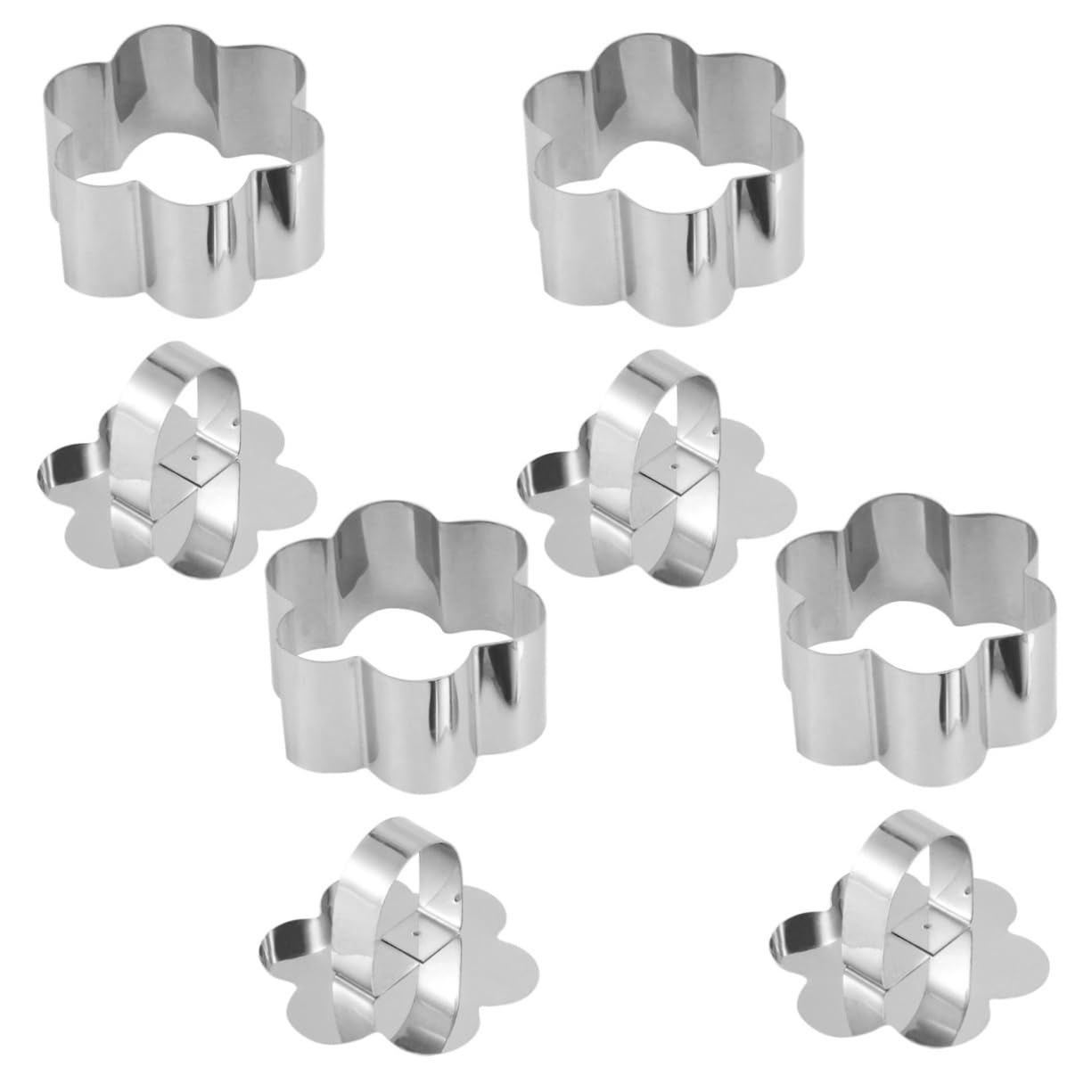 DECHOUS 4pcs Flower-shaped Stainless Steel Mousse Cutter Chocolate Mold Non-stick Baking Tool with Pushing Plate for Cake Decoration Cookies Fondant Home Kitchen Use