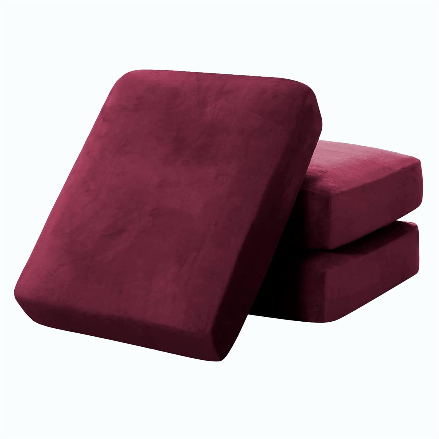 Sofa Seat Cushion Covers Stretch Sofa Cushion Slipcovers Luxurious Velvet Sofacushion Couch Individual Backrest Cushion Cover Non-Slip (Wine Red,3 × Medium) — image 1