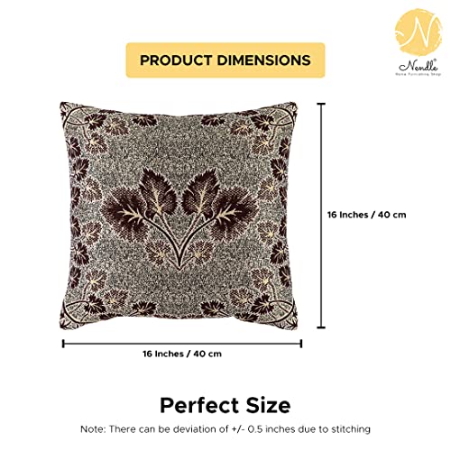 Image of Nendle Jacquard Weaved 16X16 Inch Polycotton Ethnic Floral 210 TC Cushion Cover Set Of 5 (40 * 40Cm, Brown)
