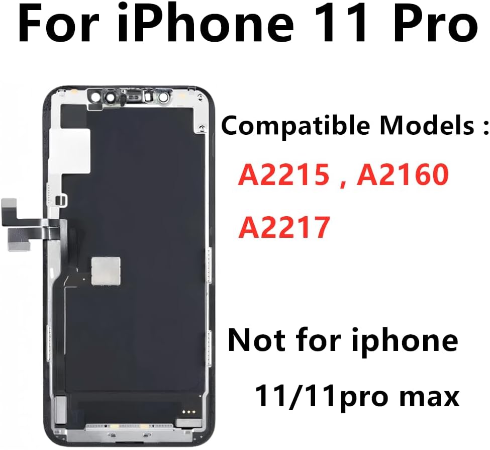 for iPhone 11 Pro Screen Replacement Kit 5.8'' Full HD LCD Display 3D Touch Digitizer Assembly Includes Repair Tools and Waterproof sealant (Compatible with Model A2215, A2160, A2217)