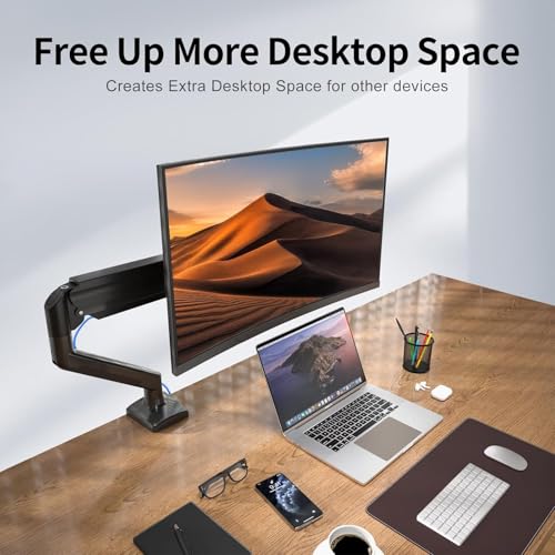 Image of ErgoYou - Premium Gas Spring Adjustable Monitor Arm Stand - VESA Mount - Weight Capacity 2-9 kgs - for Most 13-32 inch Screens - Clamp or Grommet Mount - 360 Degree Rotation - G3 Series