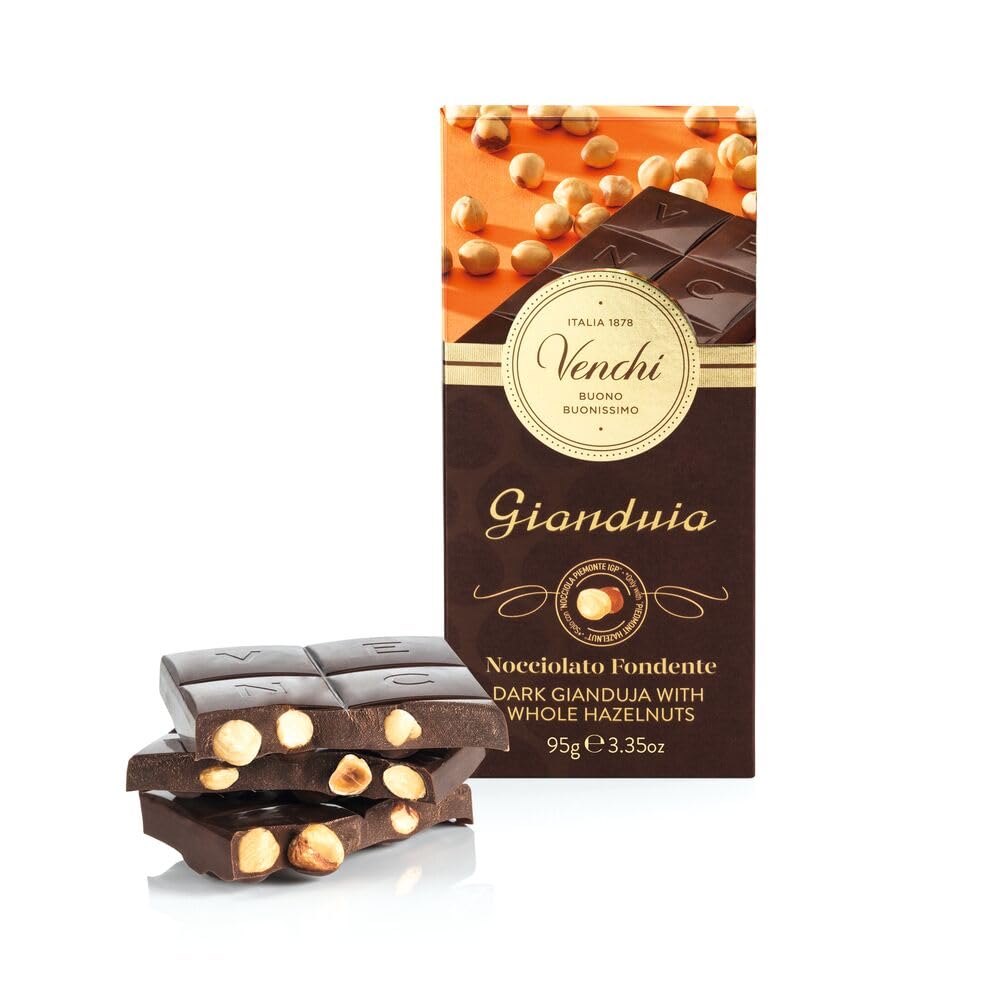 Venchi - Dark Gianduja Hazelnut Bar with only "PGI Piedmont Hazelnut", 22 lb, Gluten-Free, Dye-free and Preservative-Free