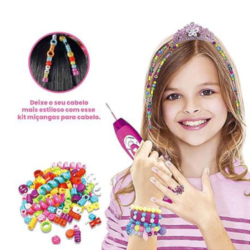Kit tererê miçangas Cabelo com aplicador penteados Brinquedo