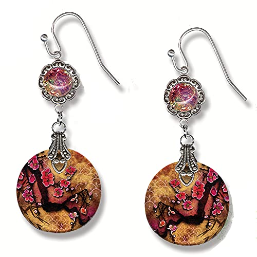 Cherry Blossom Dangle Earrings - Two Sided Pearlz Glass Art Earrings - Voyageur Collection - Japanese Cherry Blossom Branch Earrings