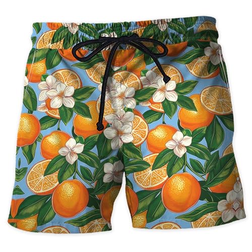 V-DECORPARKS Tropical Fruits Men's Swim Trunks - Summer Beach Hawaiian Shorts for Men, Men's Summer Bathing Shorts Set 31