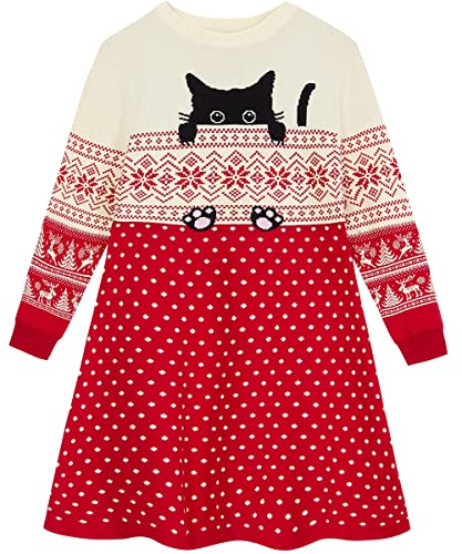 Funnycokid Little Girls Christmas Dress Xmas Knitted Sweater Dress Long Sleeve 2-11Y